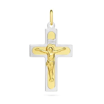 Крестик из комбинированного золота с распятием (арт. 521136жнкби)