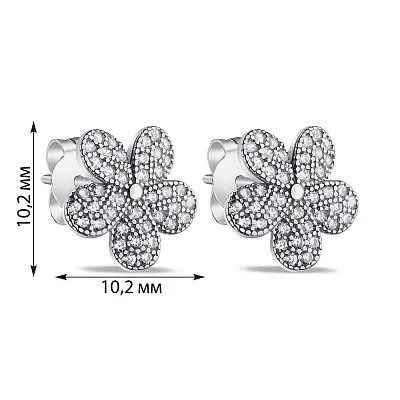 Срібні сережки-пусети Квіти з фіанітами (арт. 7518/6509)