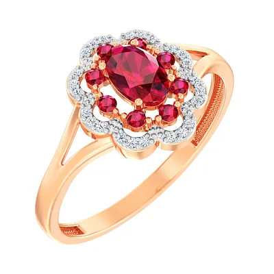 Кольцо из красного золота с рубином и бриллиантами (арт. К011088р)