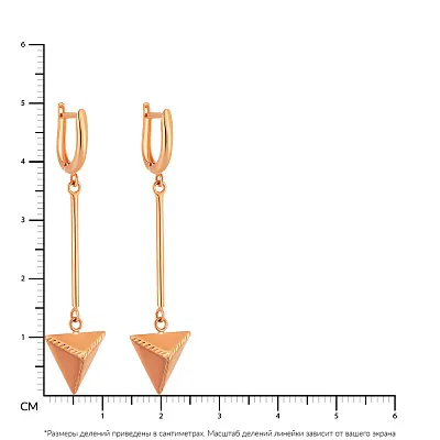 Золотые сережки-подвески в красном цвете металла (арт. 107480)