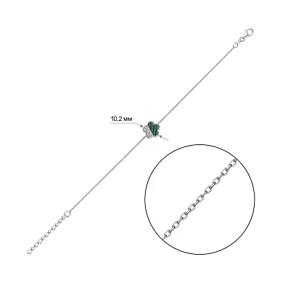 Серебряный браслет с малахитом и фианитами (арт. 7509/4585/10млх)