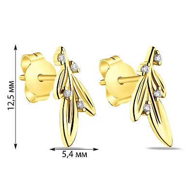 Сережки-пусети зі срібла з жовтим родіюванням і фіанітами (арт. 7518/6544ж)