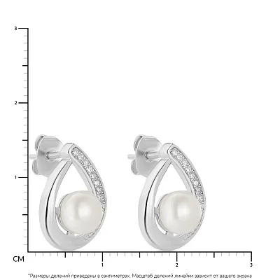 Срібні сережки з перлами і фіанітами (арт. 7518/5605жб)
