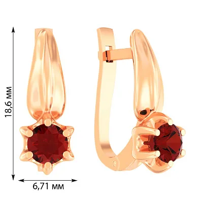 Золотые серьги в красном цвете металла с гранатом (арт. 112400Пк)