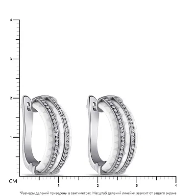 Сережки зі срібла і кераміки з доріжками з фіанітів (арт. 7502/2629б070а)