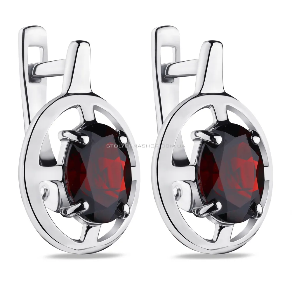 Срібні сережки з червоним гранатом (арт. 7002/4048Г) - цена