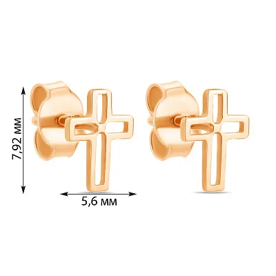 Золотые пусеты в форме крестиков (арт. 107343)