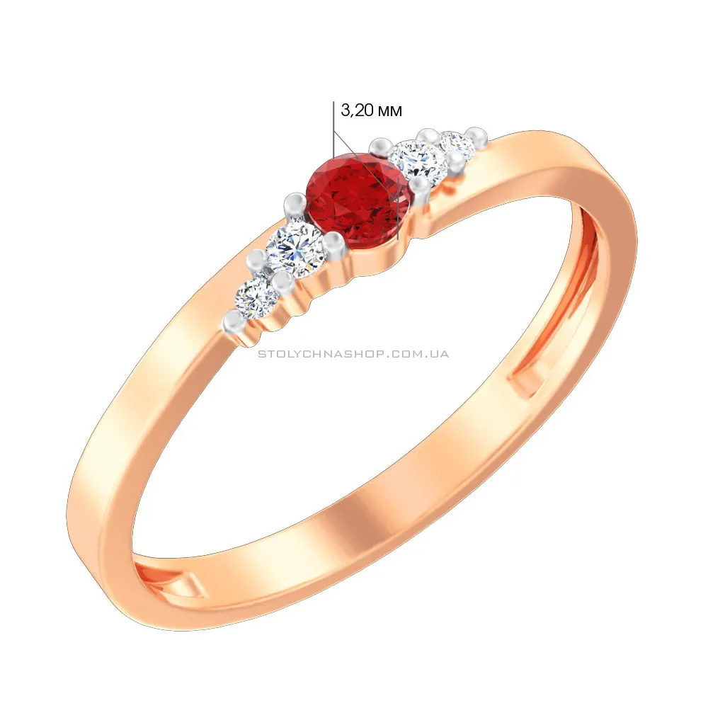 Золотое кольцо с рубином и бриллиантами (арт. К011064р) - 2 - цена