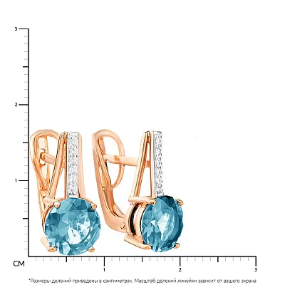 Золотые серьги с голубым кварцем и фианитами (арт. 110394ПсГ)