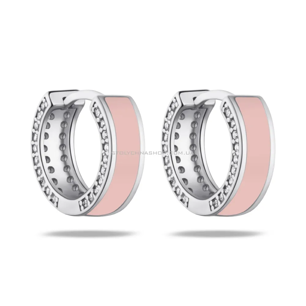 Сережки зі срібла з рожевою емаллю і фіанітами (арт. 7502/4873/15ер) - цена
