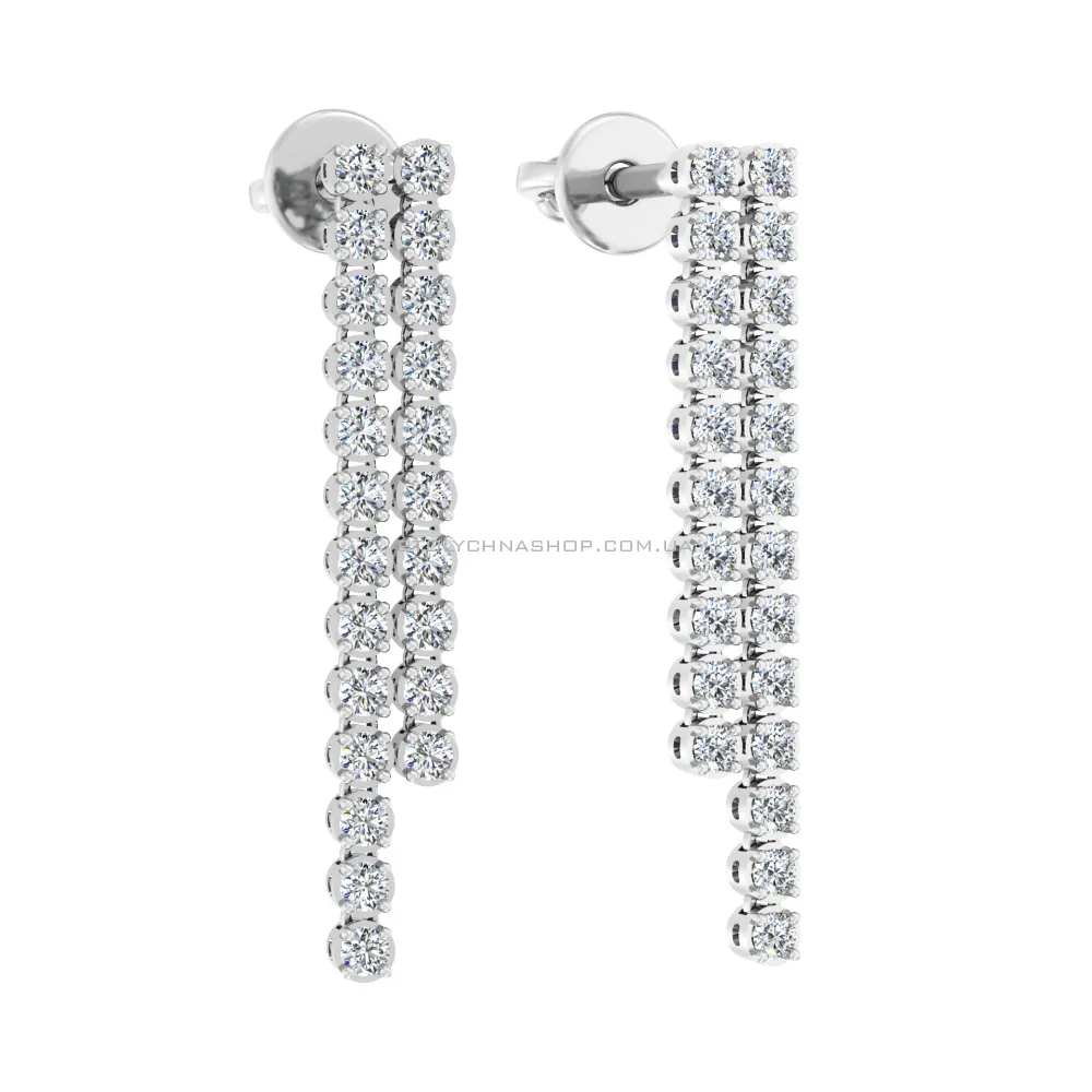 Сережки-пусети з білого золота з діамантами  (арт. Т011567060б) - цена