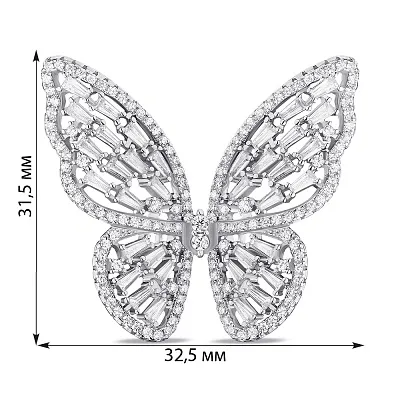 Срібна брош Метелик з фіанітами  (арт. 7505/179)
