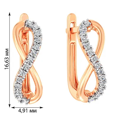 Сережки «Бесконечность» из красного золота с фианитами (арт. 111151)