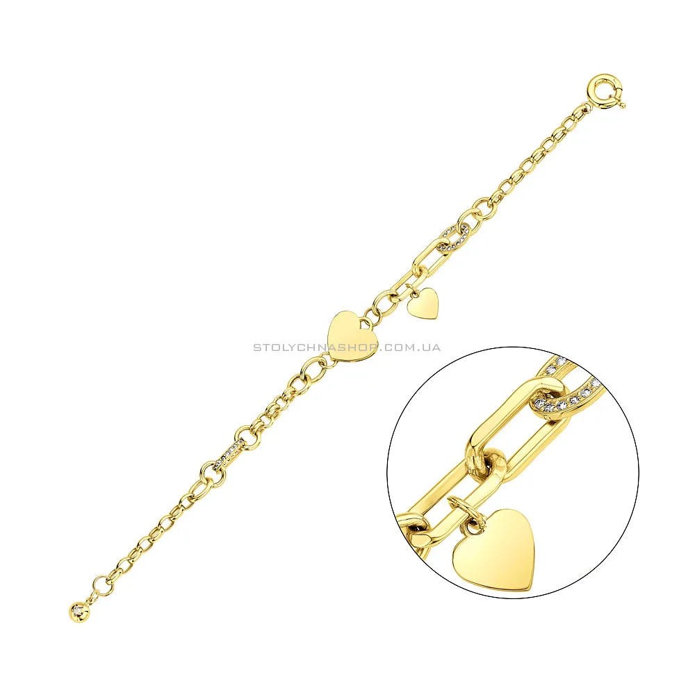 Золотий браслет Серце з фіанітами  (арт. 326760жП1) - цена