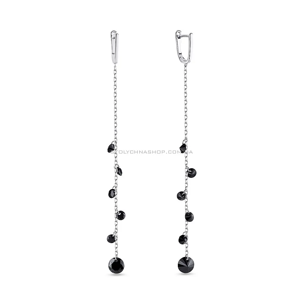 Серебряные сережки-подвески с фианитами (арт. 7502/3777ч) - цена