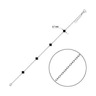 Браслет из серебра Клевер с ониксом (арт. 7509/2065/4о)
