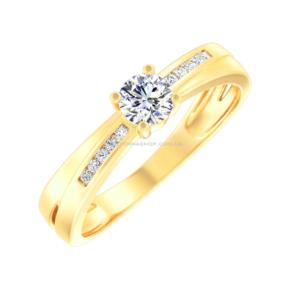 Золотое кольцо с фианитами  (арт. 141097ж) - цена