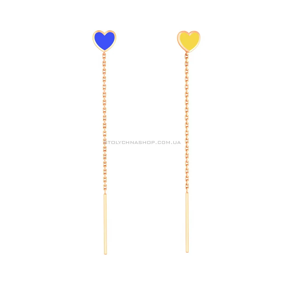 Сережки-протяжки з золота з синьою і жовтою емаллю (арт. 110032есж) - цена