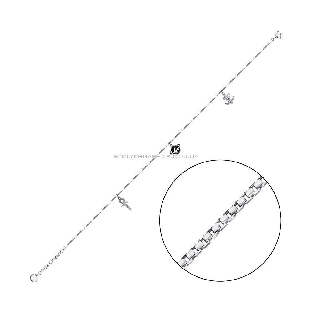 Браслет из серебра на ногу с эмалью и фианитами (арт. 7509/3932неч) - цена