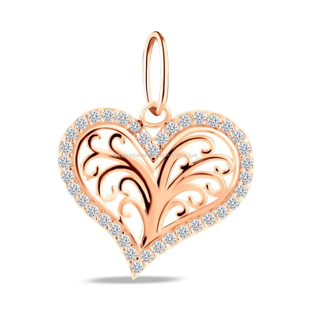 Золотой подвес в форме сердца с фианитами (арт. 424766) - цена
