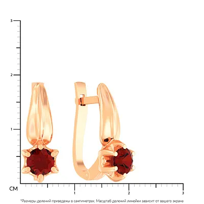 Золотые серьги в красном цвете металла с гранатом (арт. 112400Пк)