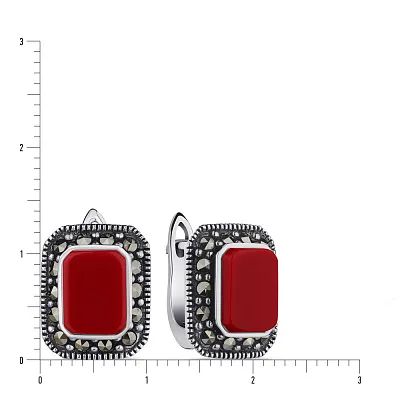 Срібні сережки з коралом і марказитами (арт. 7402/4076мркКрк)