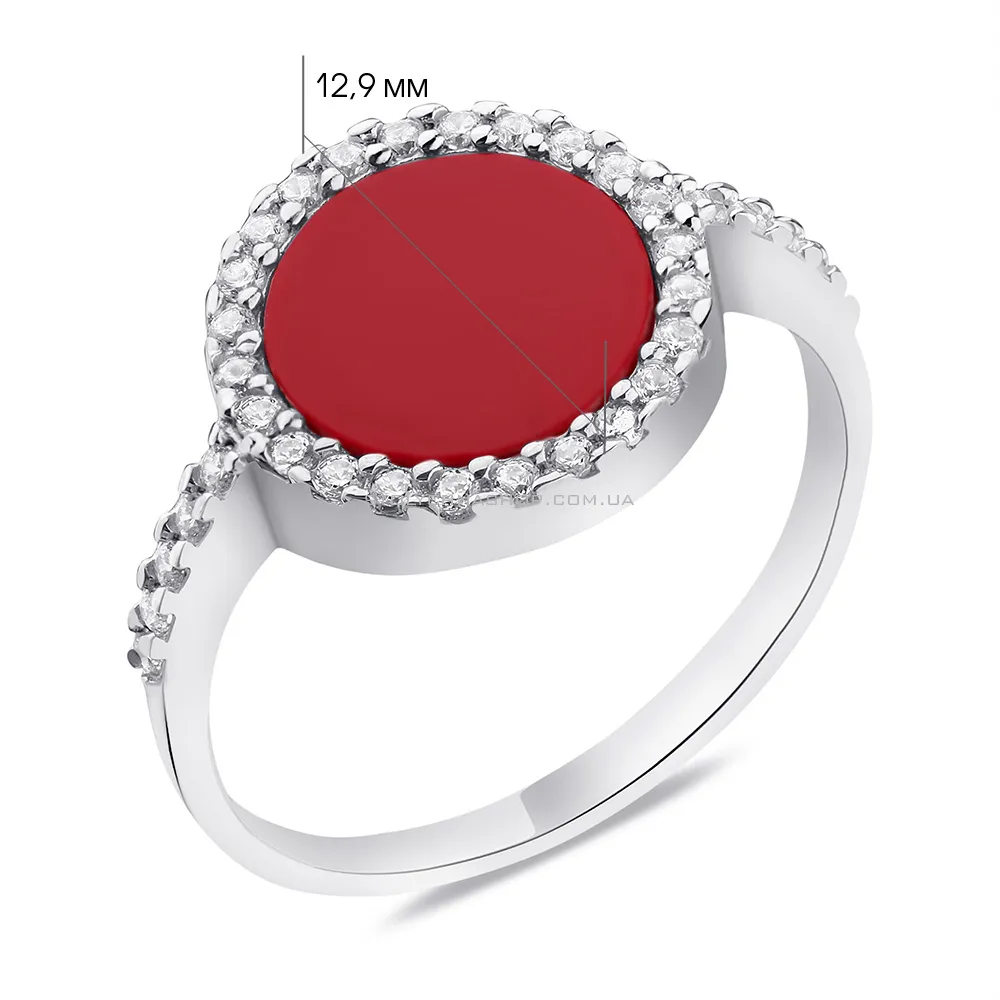 Серебряное кольцо с кораллом и фианитами (арт. 7501/А223крккю)