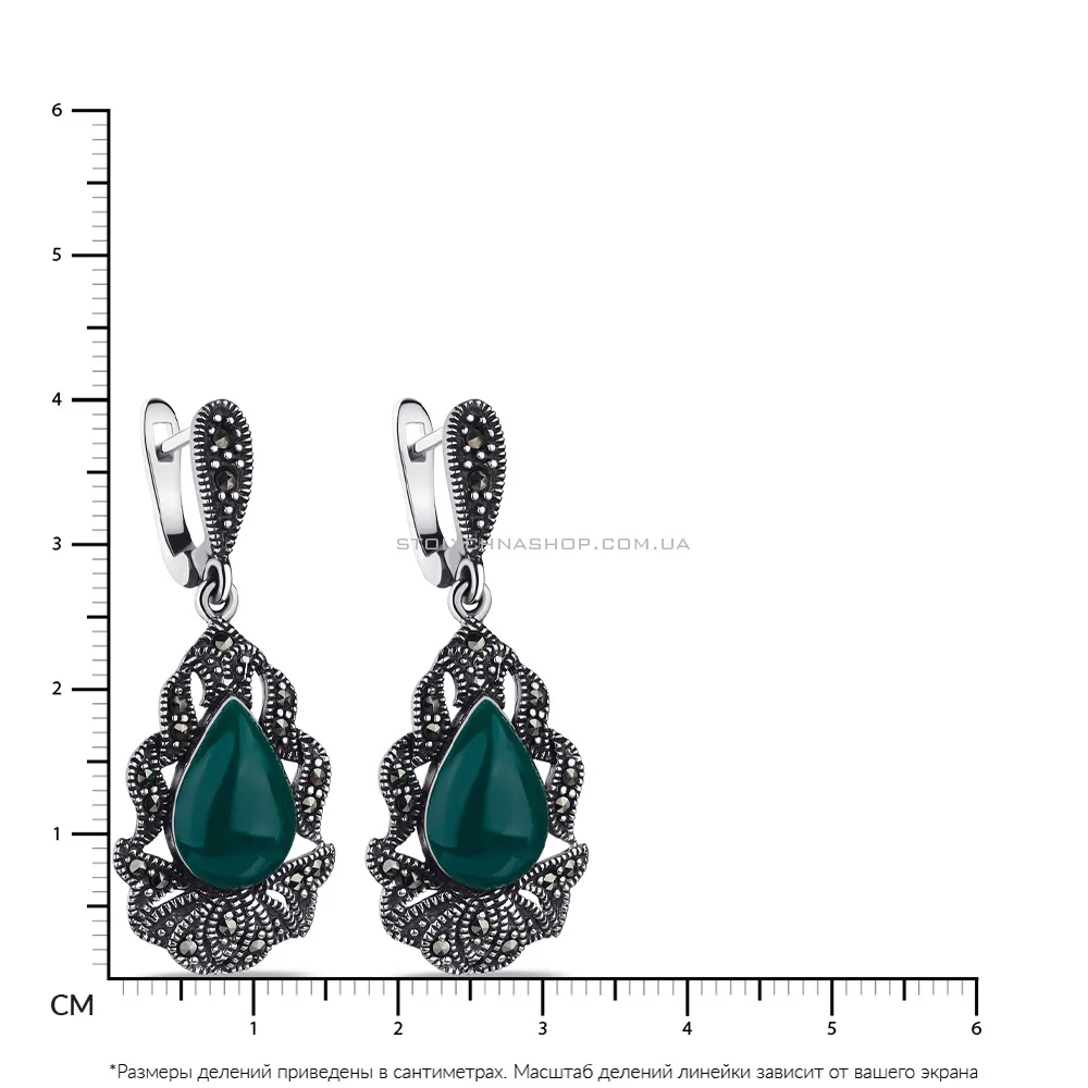 Срібні сережки з оніксом і марказитами (арт. 7402/4097мркоз) - 2 - цена