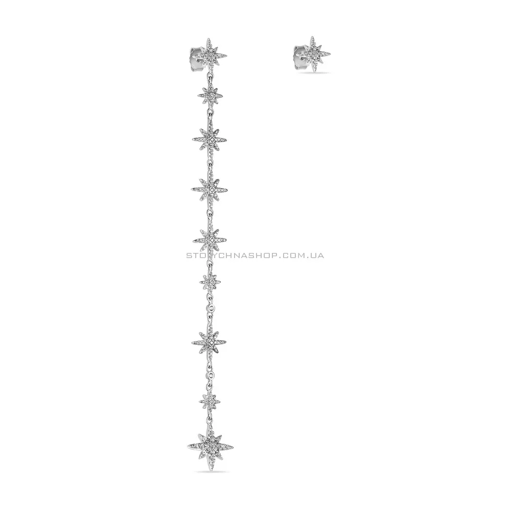 Срібні асиметричні сережки-пусети з фіанітами (арт. 7518/5551) - цена