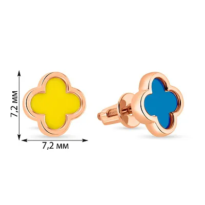 Сережки-пусети з золота з синьою і жовтою емаллю  (арт. 111087/1есж)