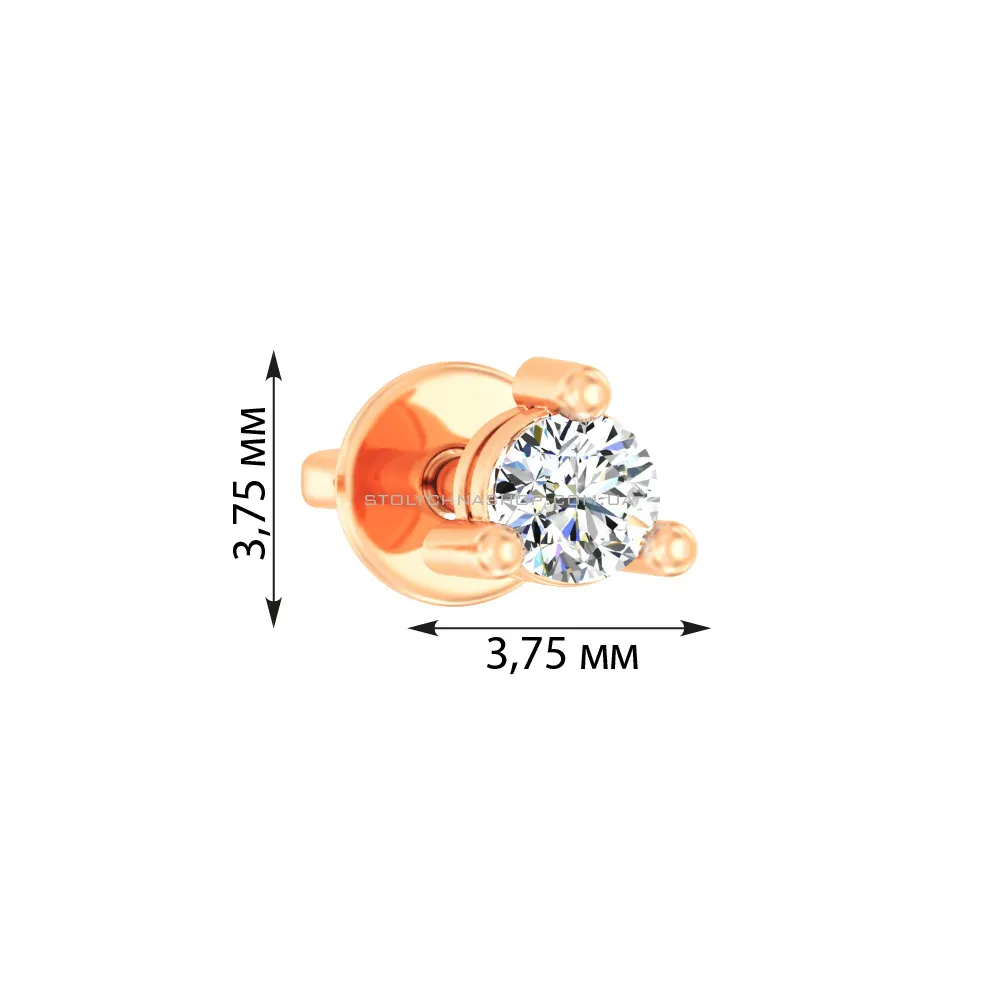 Одиночная серьга из красного золота с бриллиантом   (арт. Т011237010Я) - 2 - цена