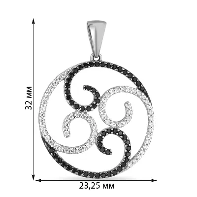 Кулон з білого золота з чорними і білими фіанітами (арт. 440439бч)