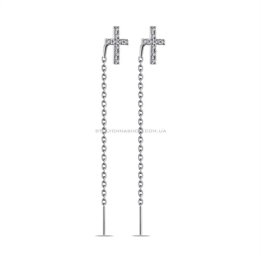 Серебряные серьги-протяжки Крестики с фианитами (арт. 7502/1027сю) - цена