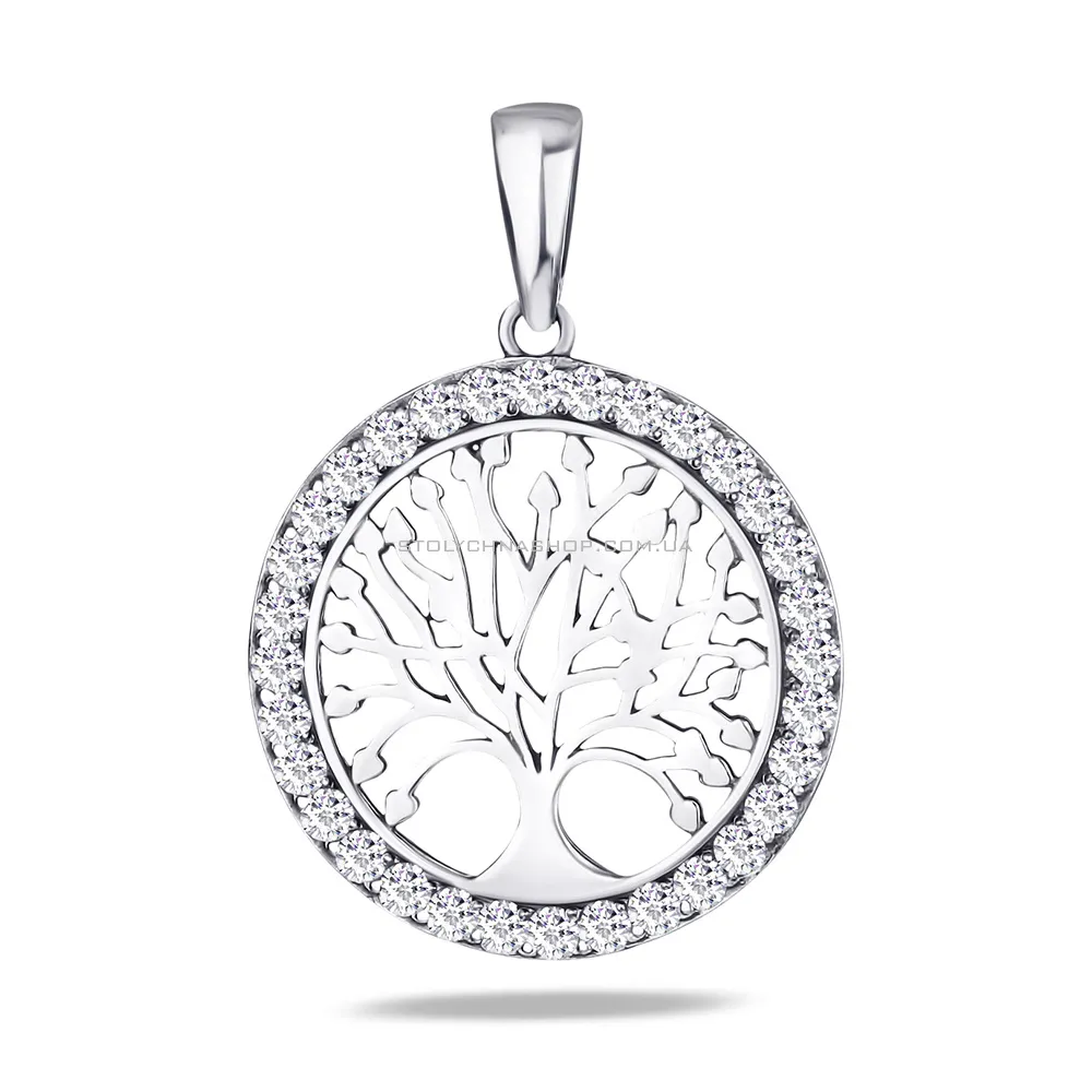Срібна підвіска «Дерево життя» з фіанітами (арт. 7903/38-137-ч) - цена