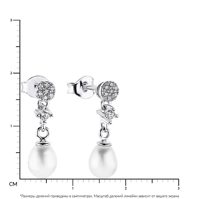 Серебряные серьги с жемчугом и фианитами  (арт. 7518/5385жб)