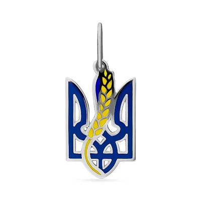 Подвес из белого золота &quot;Герб Украины&quot; с синей и желтой эмалью  (арт. 440582бе)