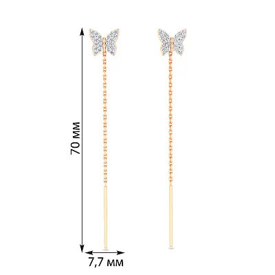 Золотые сережки-протяжки Бабочки с фианитами (арт. 110040)