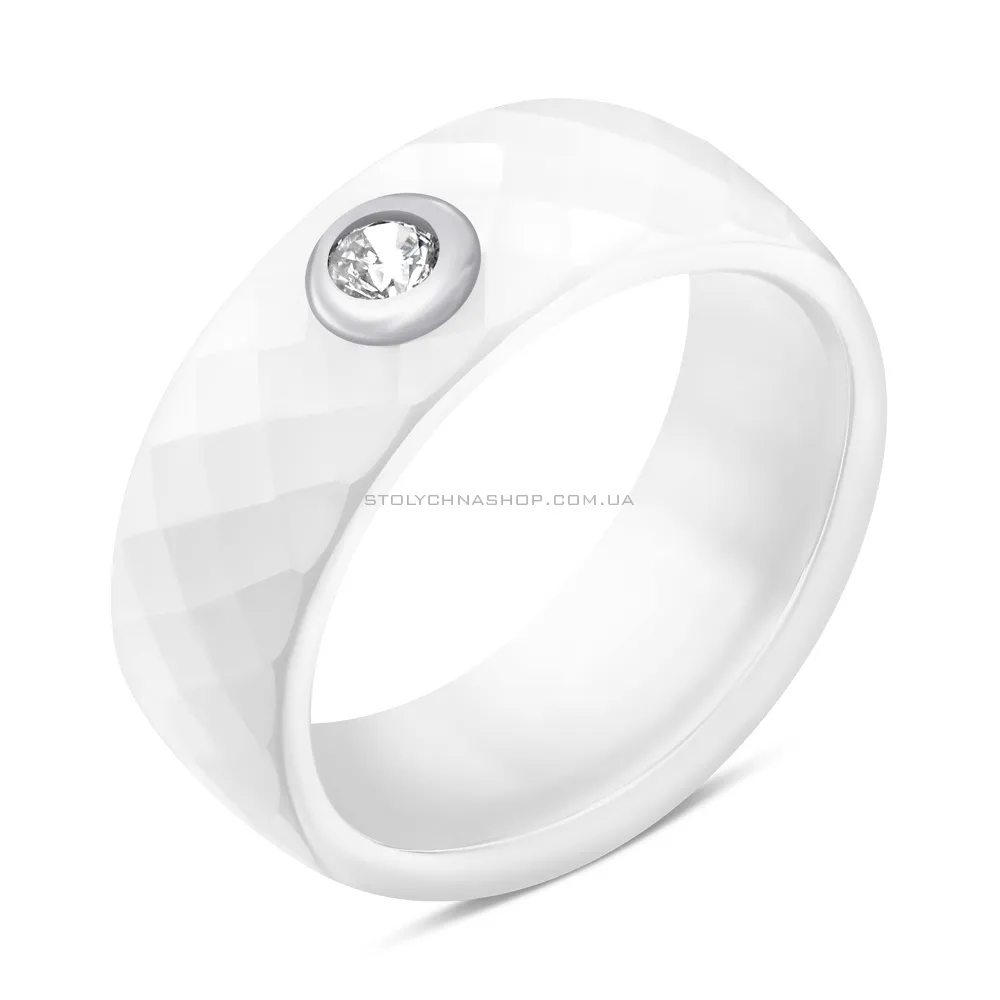Кольцо из керамики и серебра с фианитом (арт. 7501/К2ФК/4042-1-18) - цена