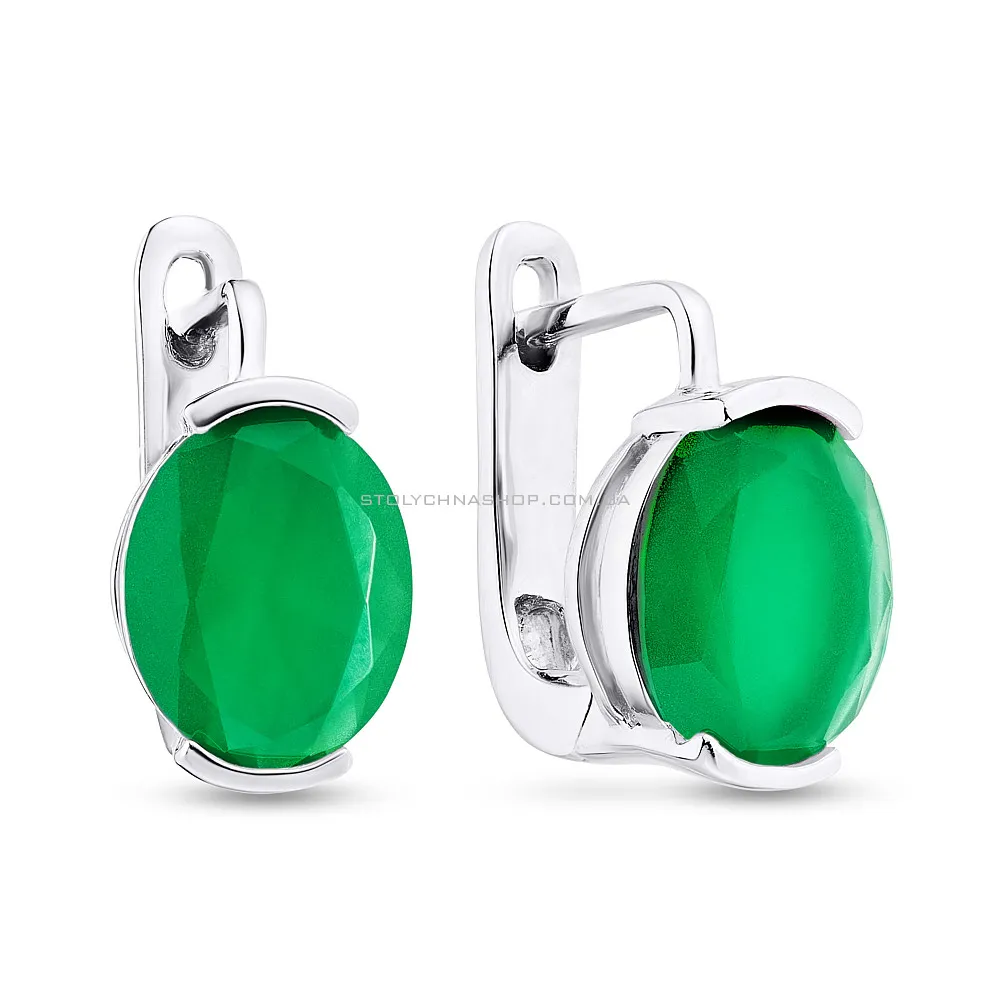 Сережки зі срібла з зеленими фіанітами (арт. 7502/3603цзм)