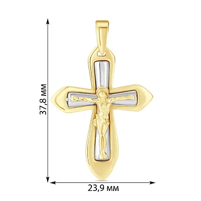 Крестик с распятием из желтого и белого золота (арт. 501378жб)