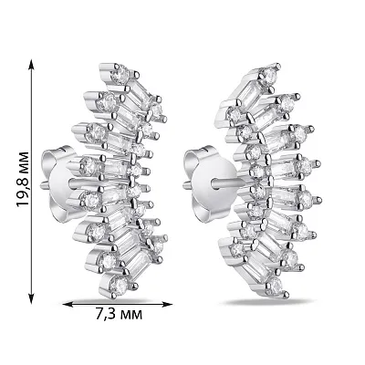 Срібні сережки-пусети з фіанітами різної форми  (арт. 7518/6325)
