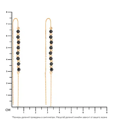 Сережки-протяжки из красного золота с ониксом (арт. 107567о)