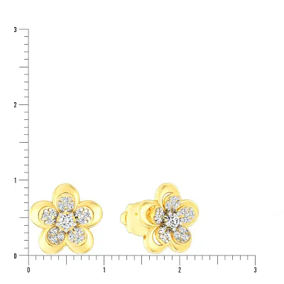 Золоті сережки пусети «Квіточки» з фіанітами (арт. 110576ж)