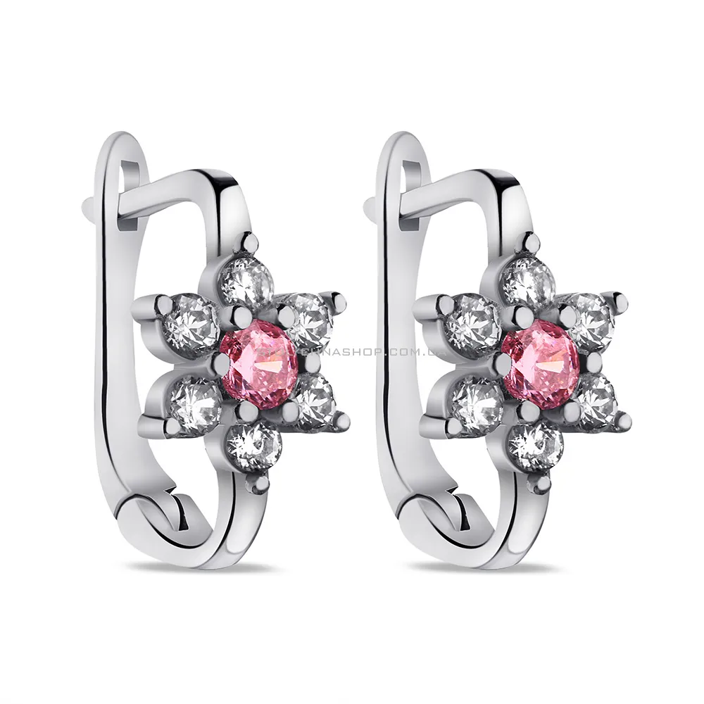 Срібні сережки з рожевими альпінітами і фіанітами (арт. 7502/9462ар) - цена