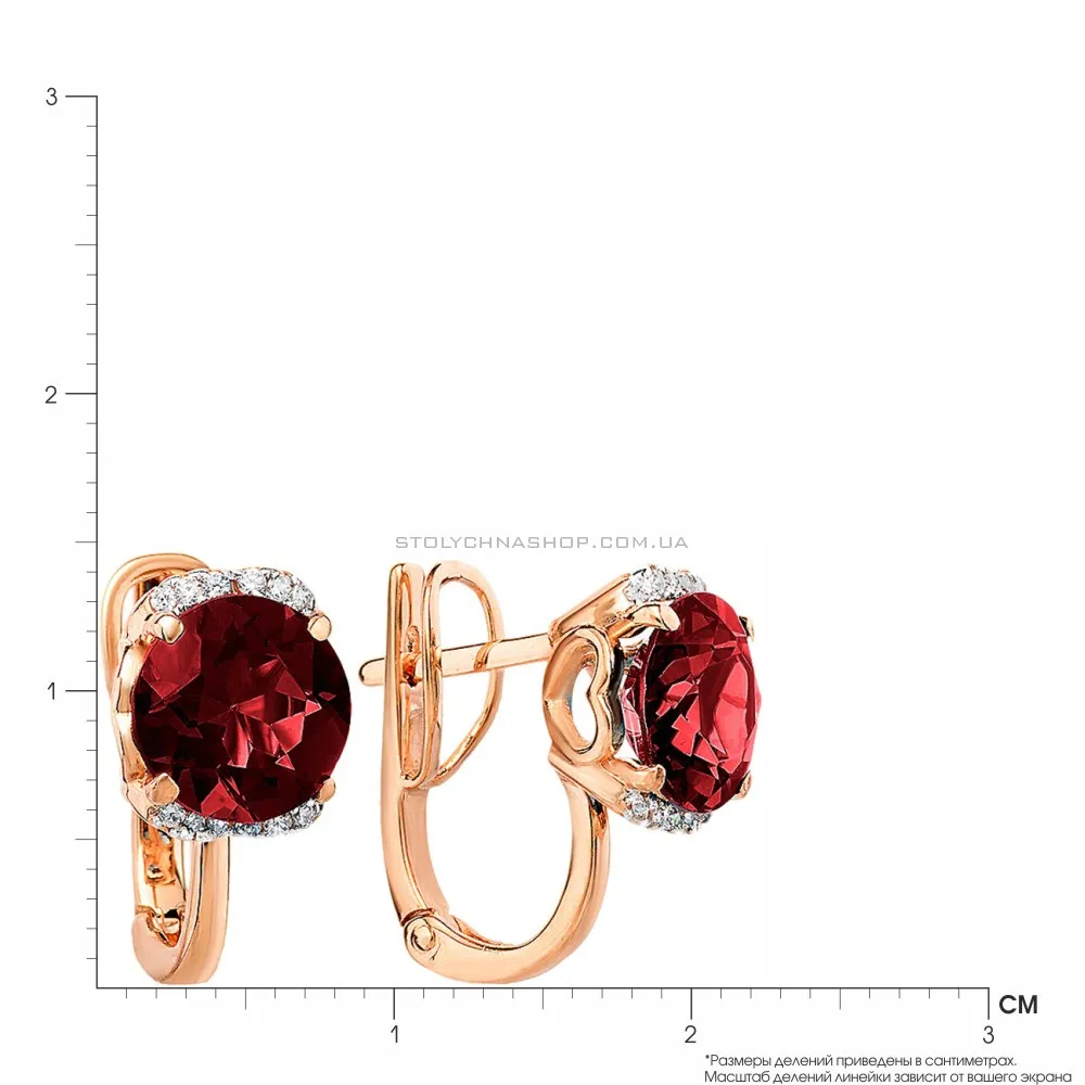 Сережки з червоного золота з кварцом і фіанітами (арт. 110334ПкГ) - 2 - цена