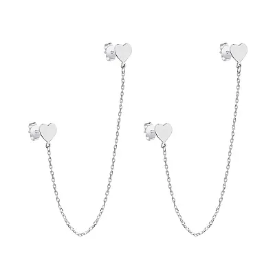 Срібні сережки на два прокола &quot;Сердечка&quot;  (арт. 7518/6347)