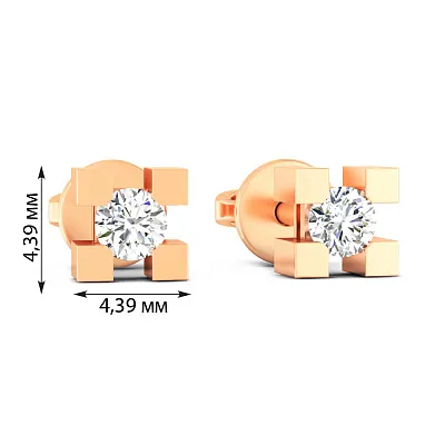 Золотые пусеты в красном цвете металла с фианитами (арт. 110874)