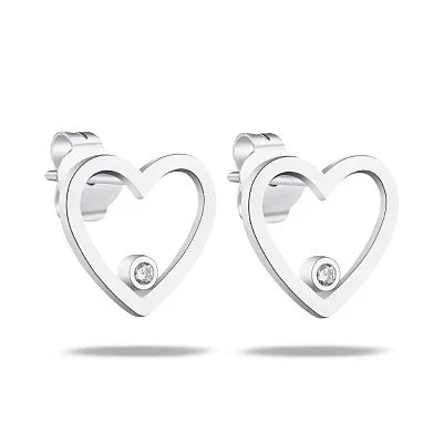 Серебряные серьги-пусеты в форме сердца (арт. 7518/6291)