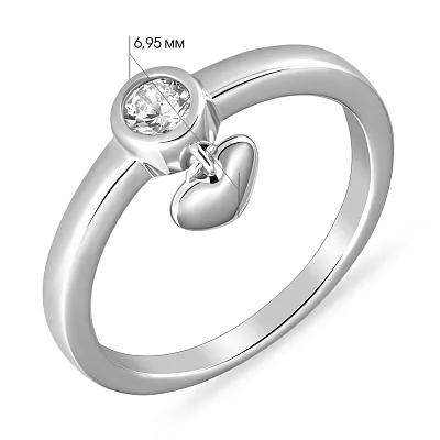 Кольцо из серебра с подвеской-сердечком и фианитом (арт. 7501/4852)