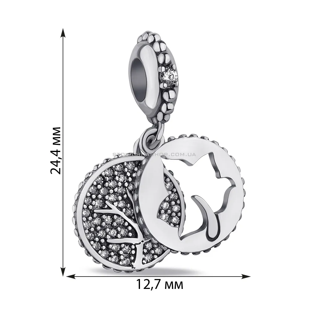 Подвійний срібний шарм з фіанітами (арт. 7903/3788) - 2 - цена